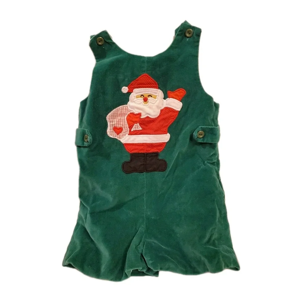 4t‎ Toddler Santa Christmas Green Corduroy Shortall Outfit Usa